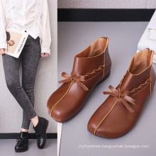 New Arrival Black Brown Soft Leather Ankle Dress Shoes Handmade Walking Driving Shoes Women Waterproof Slip-on Comfortable Flats